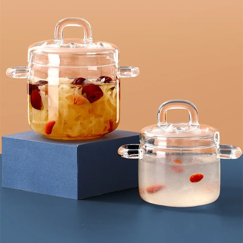 Axya Glass Stew Pot with Transparent Cover and Soup Bowl, Home Kitchen Supplies