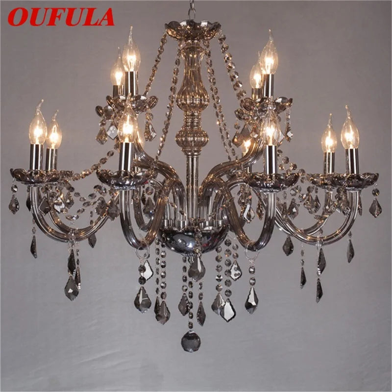 Axyaa Smoky Grey Crystal LED Chandelier for Home or Hotel Hall