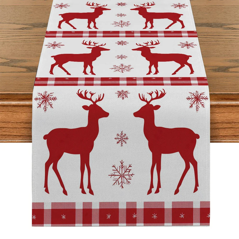 Axyaa Christmas Deer Snowflake Table Runner - Elegant Festive Dining Decor