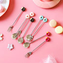 Axyaa Cartoon Donut Dessert Spoon Fork Set - 304 Stainless Steel Mini Tableware