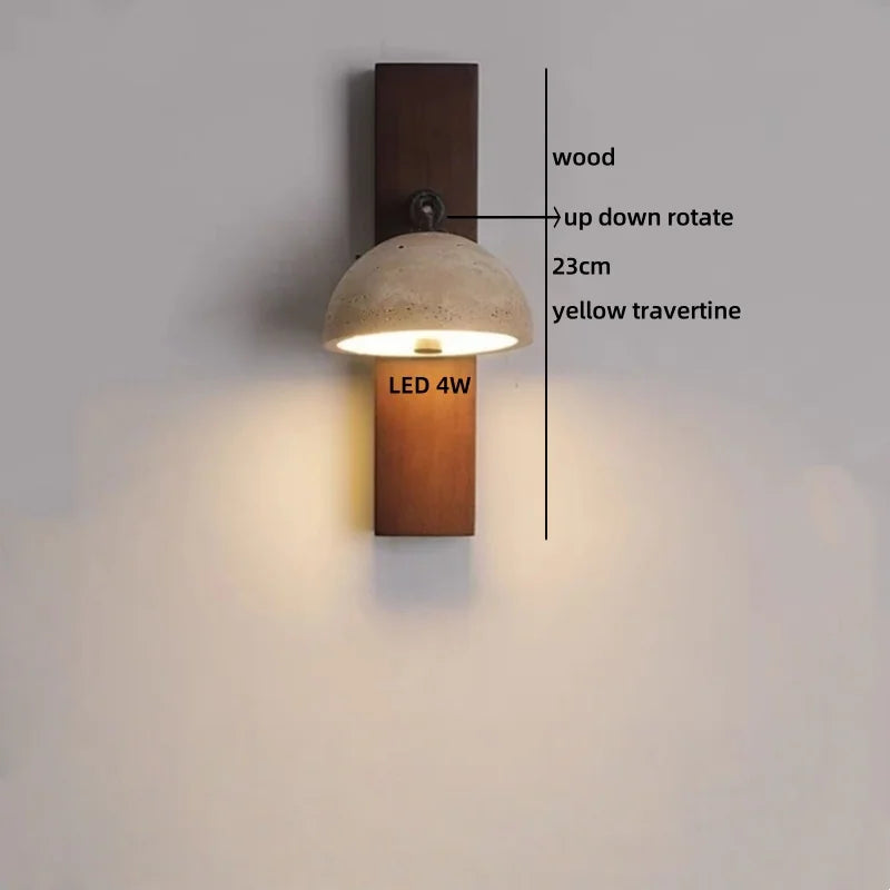 Axyaa Wooden LED Wall Lamp with Switch, E27 Bulb, Yellow Travertine - Wandleuchte