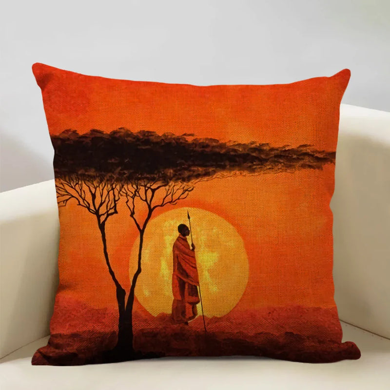 Axyaa African National Style Linen Cushion Cover 45x45cm for Sofa Decor and Artistic Home Decor