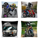 Axyaa Stunt Motorcycle Cartoon Soft Plush Cushion Cover Pillow Case