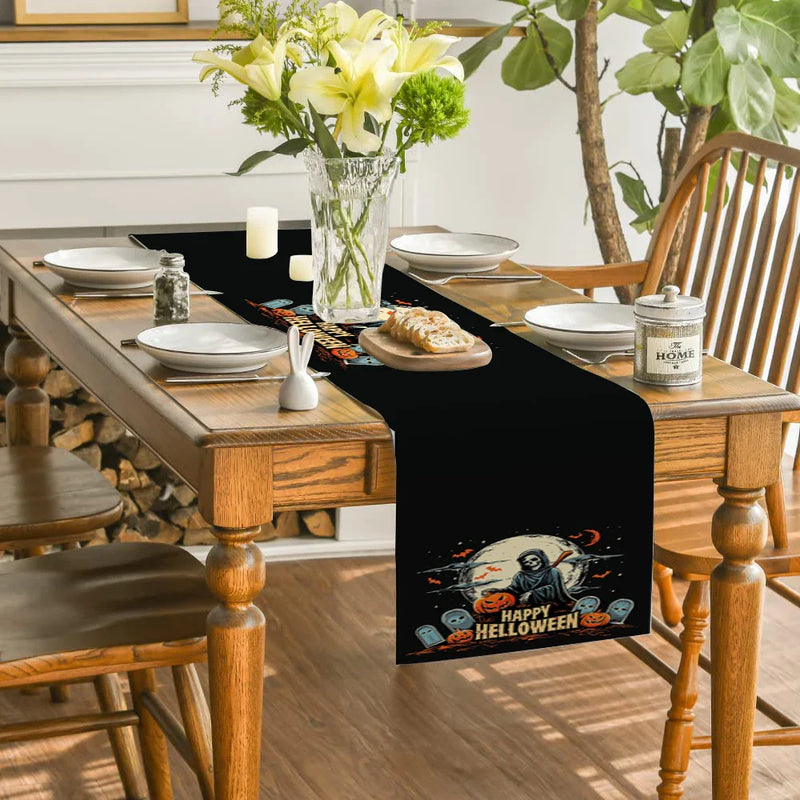Axyaa Halloween Pumpkin Head Castle Skull Table Runner Farmhouse Kitchen Decor