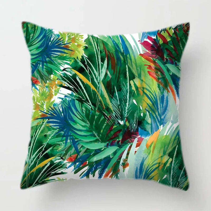 Tropical Plants Parrot Feather Cushion Cover for Sofa by Axyaa