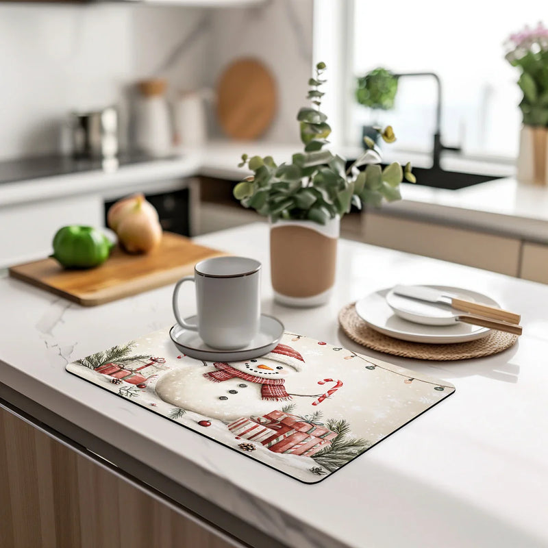 Axyaa Christmas Absorbent Draining Mat for Kitchen and Bathroom