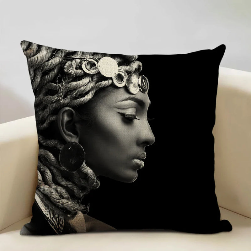 Nordic Print Linen Cushion Cover, Black and White Decor Pillowcase for Sofa by Axyaa
