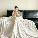 Axyaa Plaid Flannel & Rabbit Fur Throw Blanket for Sofa Bed - Soft & Warm