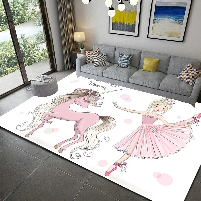 Axyaa Ballerina Girl Child Rug: Non-Slip Bedroom Decoration & Play Mat