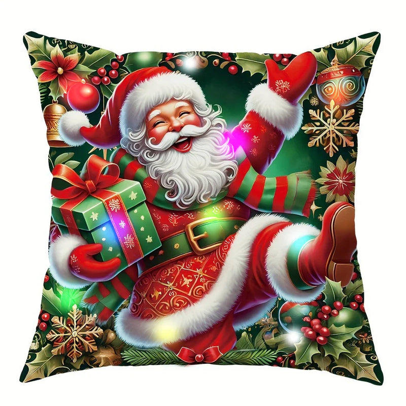 Axyaa LED Light Luminous Pillowcase - Christmas Party Home Decor, Santa Claus Snowman Gift Box Pattern