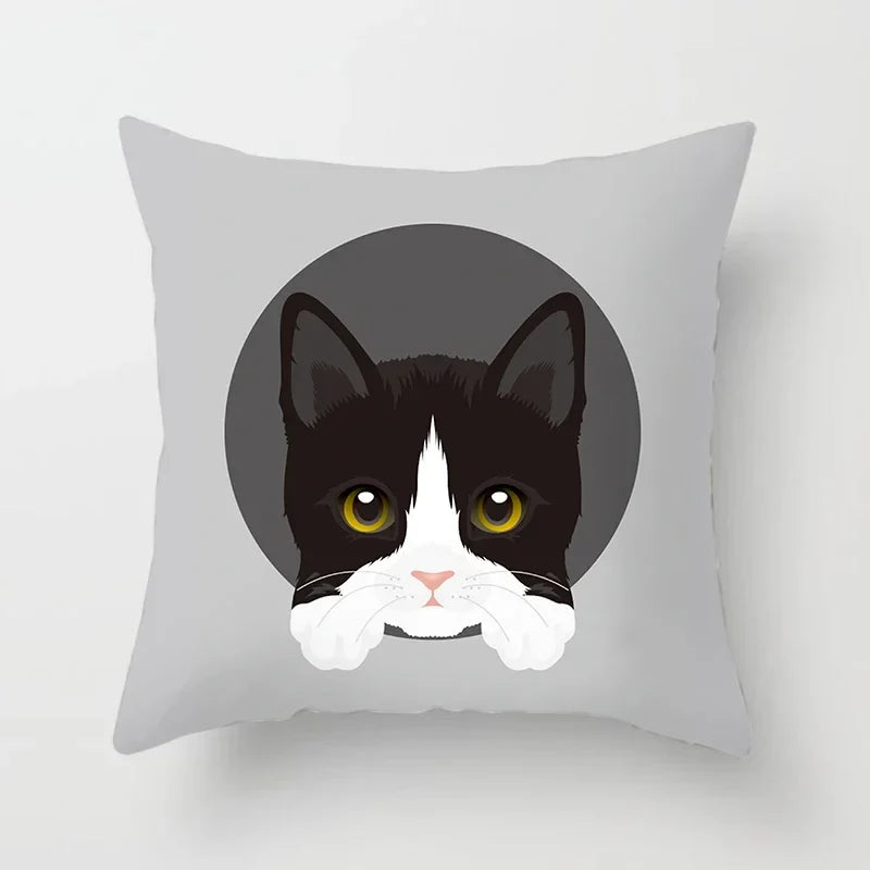 Axyaa Cute Cat Round Head Cushion Cover 45x45cm Polyester Pillowcase Square