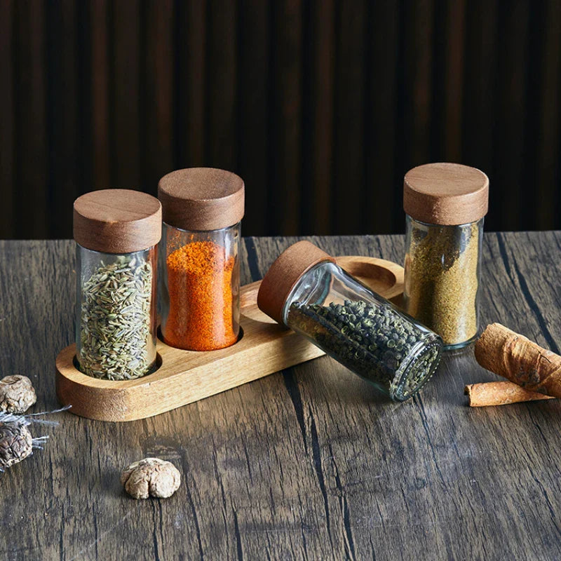 Axya Spice Box Set: Seasoning Jars, Wooden Pallets, Kitchen Storage Containers
