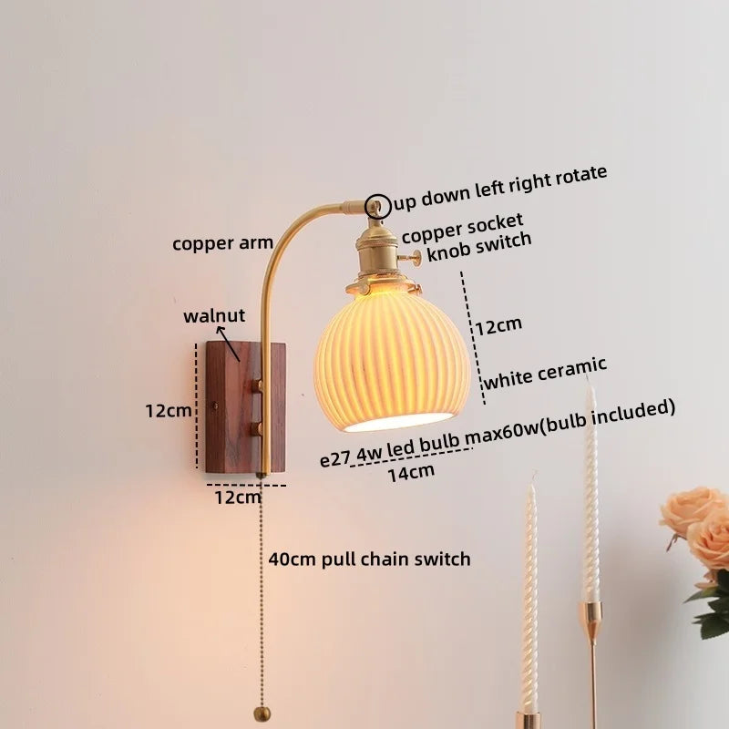 Axyaa Glass Copper LED Wall Lights Modern Bedside Lamp 4w Applique Da Parete