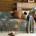Axyaa Retro Oil Painting Design Sofa Cover with Tassels for Home Decor