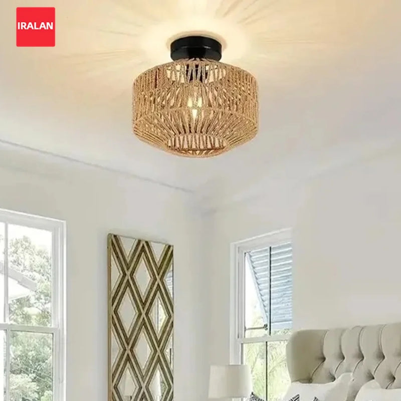 Axyaa Bamboo Lustre Chandelier: Handmade Rattan Pendant Light for Home Decor