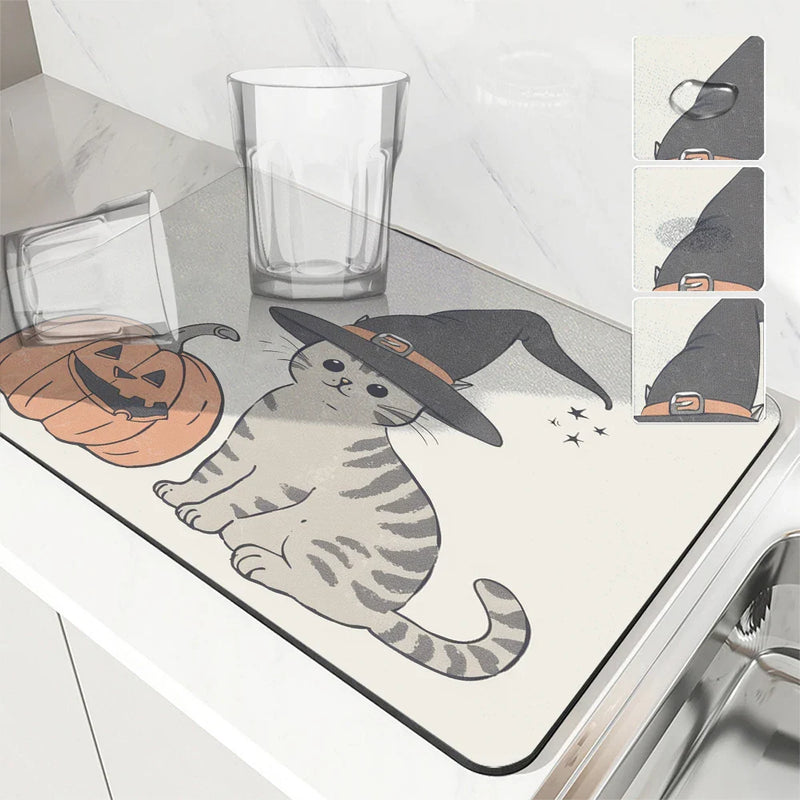 Axyaa Halloween Head Absorbent Mat: Antiskid, Quick Dry, Draining Kitchen Mat