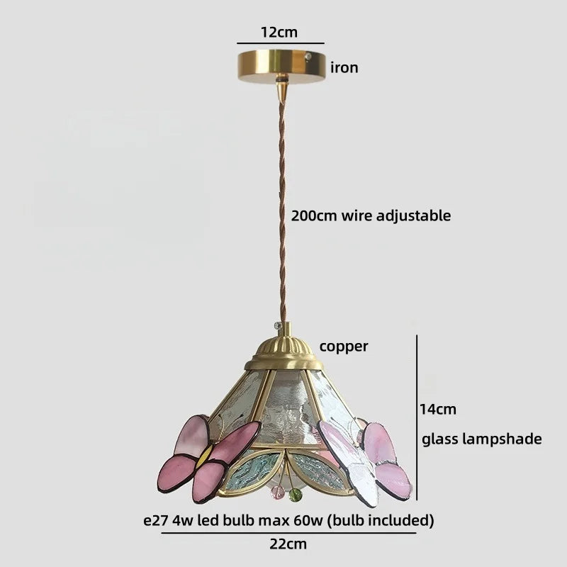 Axyaa White Blue Ceramic LED Pendant Lamp Retro Gold Brass Hanging Light