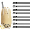 Axyaa 8Pcs Stainless Steel Bubble Tea Straw Set Smoothie Spoon Shaped Straw