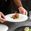 Axyaa Frosted Striped Ceramic Shallow Plate - Creative Tableware for Molecular Cooking