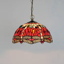 Axyaa Handcrafted Peacock Dragonfly Glass Pendant Light - Artisan Leaf Pattern Lighting