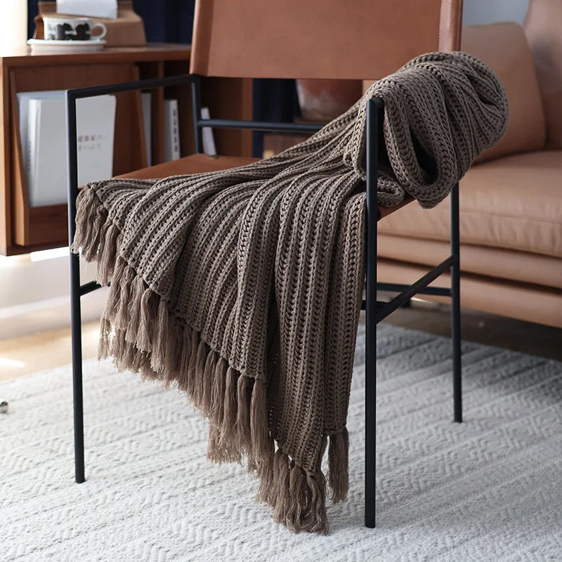 Axyaa Chunky Knit Throw Blanket, Cozy Fringed Design, Soft Weave, 47"x75" or 47"x102"