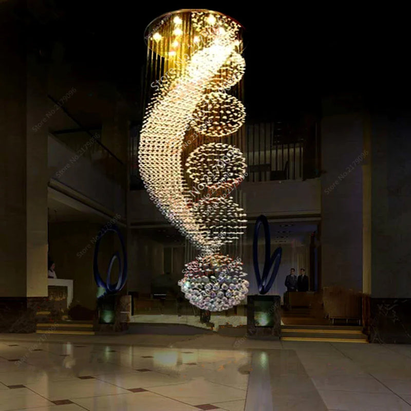 Axyaa Crystal Chandelier LED Stair Lamp Modern Elegant Hotel Villa Lighting