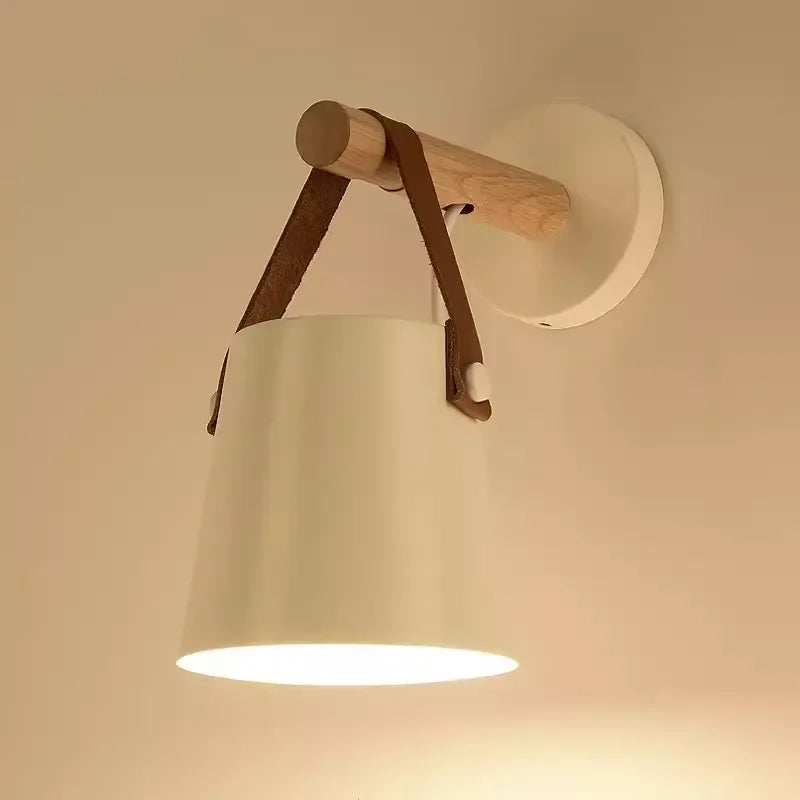 Axyaa Wood & Leather Belt Wall Sconce for Bedroom, Study, Living Room - Modern Indoor Decor Light