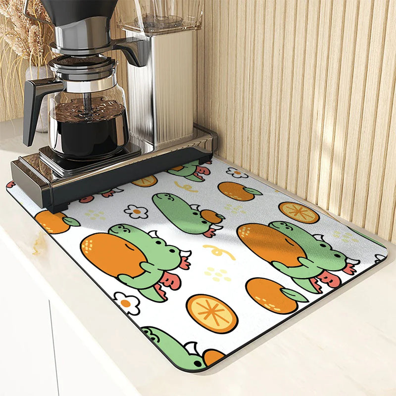 Axyaa Cartoon Dragon Kitchen Drying Mat - Anti-slip & Absorbent Drain Pad