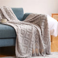 Axyaa Chunky Knit Camel Throw Blanket - Soft Cozy Cable Knitted Blanket with Tassels