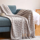 Axyaa Luxury Caramel Knitted Throw Blanket with Wave Tassels