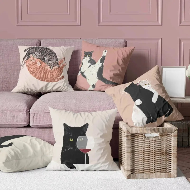 Axyaa Cat Print Square Pillowcase for Home Décor and Car Sofa, 45cm*45cm