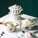 Axyaa Double Ear Ceramic Bowl with Lid for Kids and Food Storage
