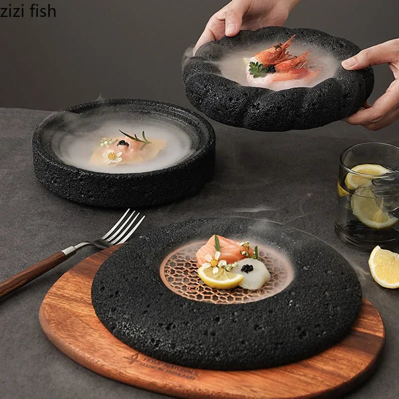 Axya Rock Texture Cement Sushi Dessert Plate Set - Restaurant Specialty Tableware