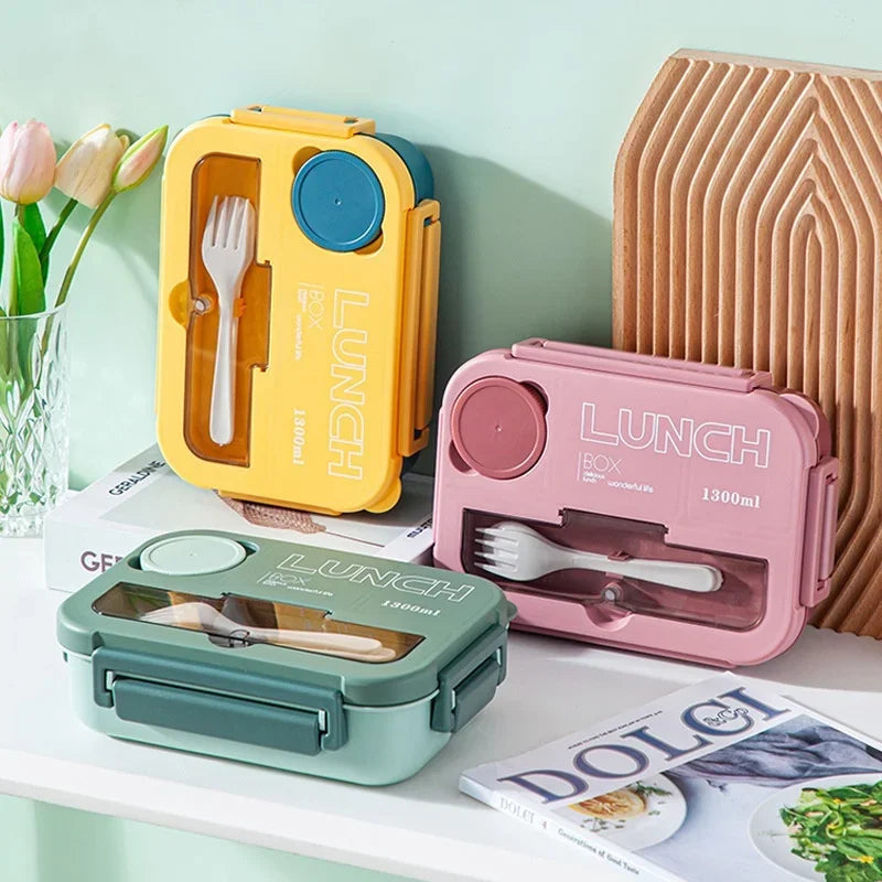 Axyaa 1300ML 4Grids Lunch Box: Tabieware, Microwavabie, Dishwasher Safe Bento Box