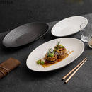Axyaa Matte Striped Oval Ceramic Fish Plate for Molecular Cuisine Tableware