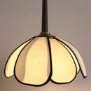 Axyaa Retro Wooden Floor Lamp with LED Light and Handmade Linen Petal Lampshade