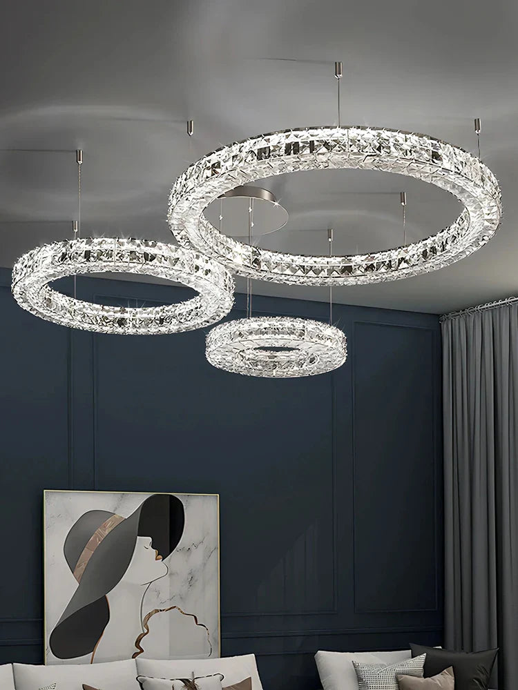 Axyaa Modern K9 Crystals Glass Chandelier, Circle Ring Pendant Lighting for Living Room