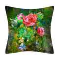 Retro Floral Linen Pillow Cover Abstract Art Decor for Living Room Sofa by Axyaa