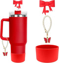 Axyaa Pink Bow Silicone Cup Accessories Set for 30/40 OZ Tumbler