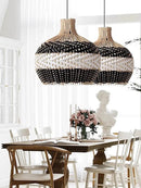 Axyaa Retro Rattan Round LED Ceiling Chandelier for Home Decoration
