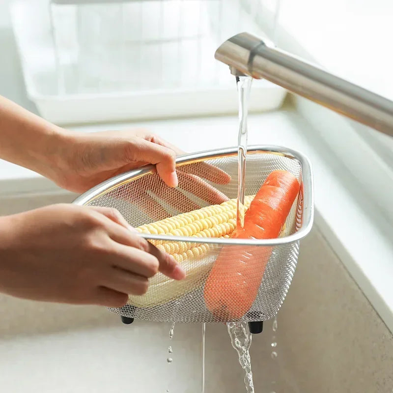 Axyaa Stainless Steel Triangle Sink Basket Residue Filter Net Veggie Wash Shelf