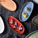 Axyaa Retro Oval Ceramic Sushi Plate Set | Restaurant Tableware for Molecular Cuisine