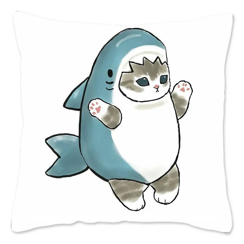Axyaa Cat Shark Pillow Case: Kawaii Sofa Cushion Cover 45x45cm