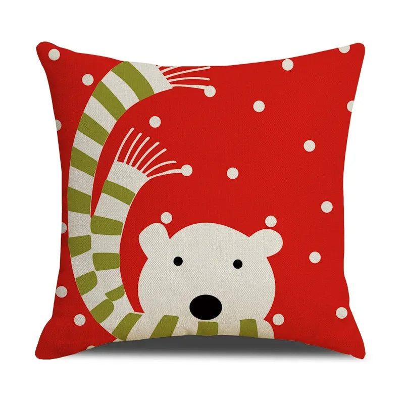 Christmas Cartoon Pillowcase | Deer & Bear Print | Linen Cushion Cover | Axyaa Brand