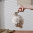 White Ceramic Vase by Axyaa: Minimalist Desk Decor with Artificial Flowers