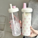 Axyaa Bow Water Bottle: 850ml Kawaii Plastic Tumbler with Straw for Juice, Coffee, Tea