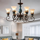 Axyaa Classic Ceramic Chandelier with Metal Iron Arm and Glass Lampshade