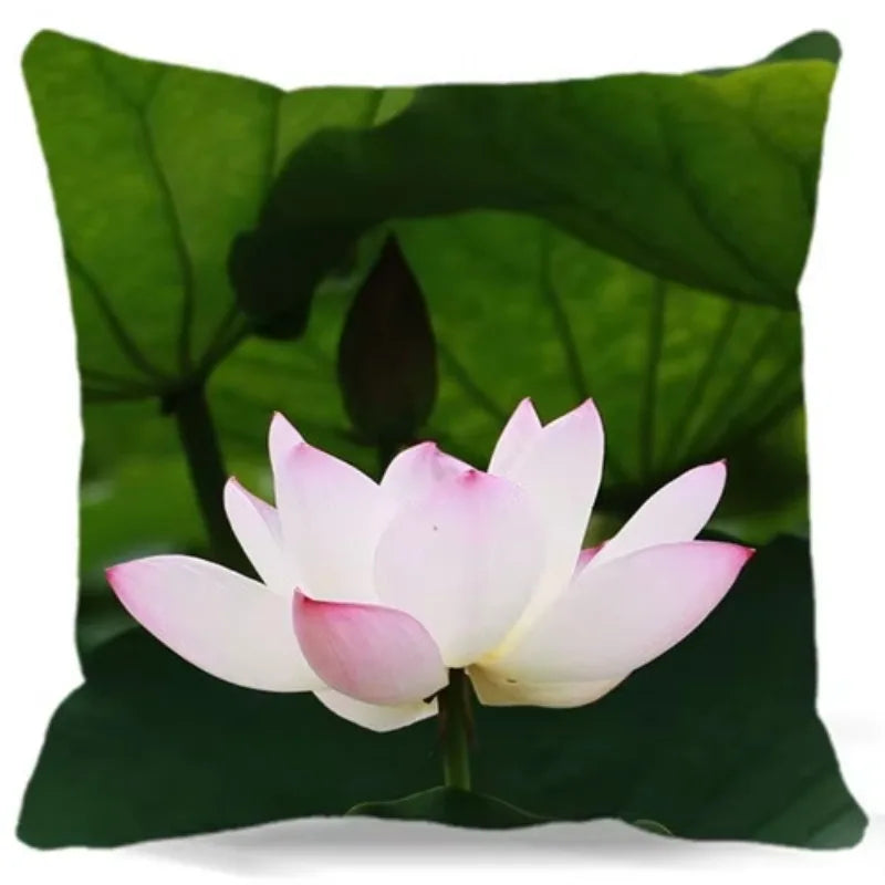 Pink White Lotus Pattern Square Cushion Cover 45X45CM by Axyaa