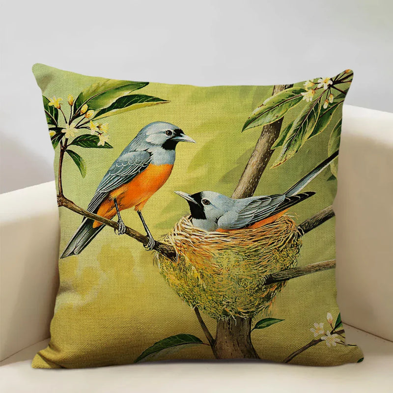 Axyaa Bird Parrot Sofa Cushion Cover 45x45cm Linen Pillowcase for Home & Hospitality