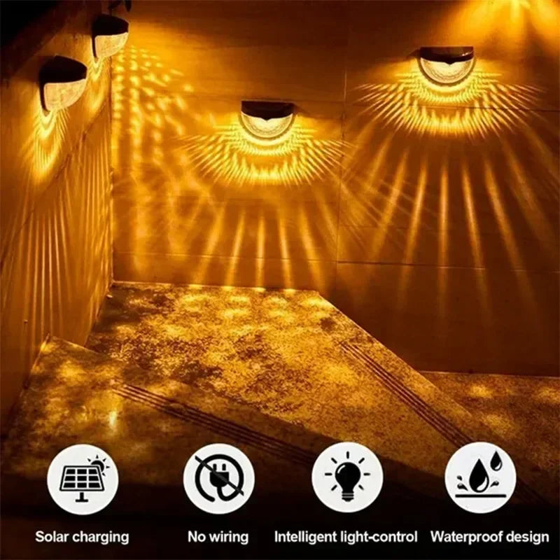 Axyaa Solar LED Outdoor Wall Lamps Waterproof Energy Garden Fence Light